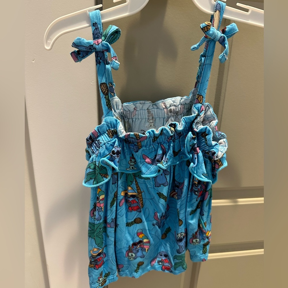 Posh Peanut Blue Tropical Print Ruffle Tank